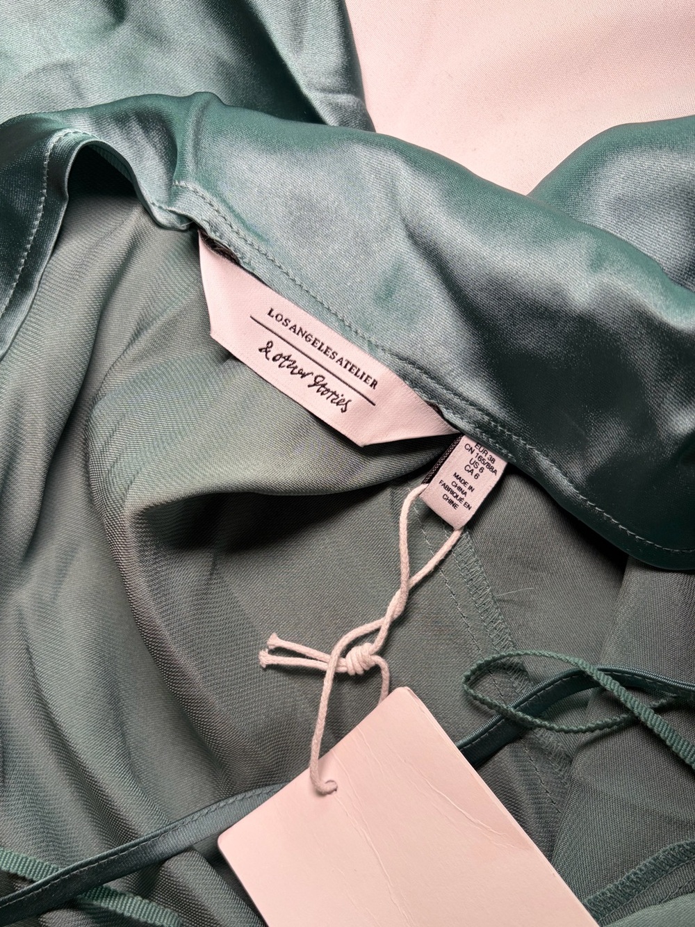 & Other Stories Long Sleeve Teal Satin Maxi Dress Size 6 - Picture 7 of 8